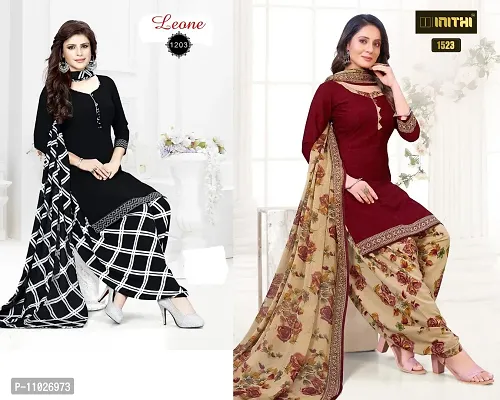 Beautiful American Crepe Printed Dress Material with Dupatta Pack Of 2-thumb0