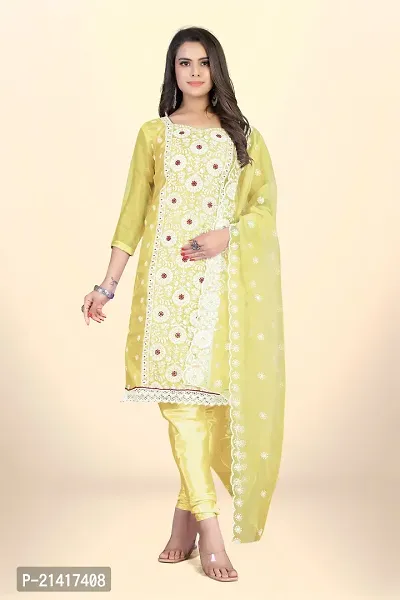 Organza Dress Material For Women With Embroidered Work And Inner