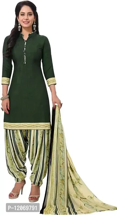 INITHI Women Casual Wear Italian Leon Crepe Dress Material Salwar Suit Color Dark Green-thumb0