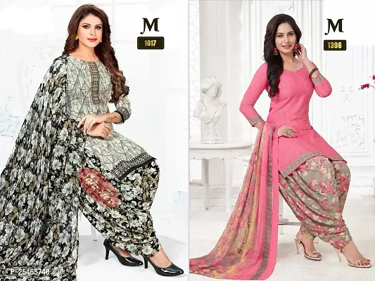 Beautiful Crepe Printed Dress Material with Dupatta Pack Of 2-thumb0