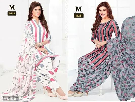 Beautiful Crepe Printed Dress Material with Dupatta Pack Of 2-thumb0