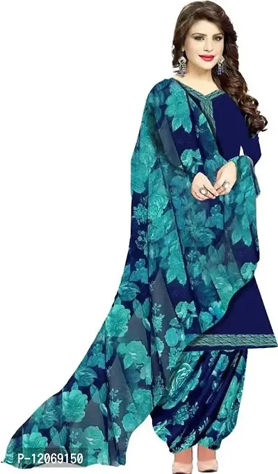 INITHI Women Casual Wear Italian Leon Crepe Dress Material Salwar Suit Color Dark Blue