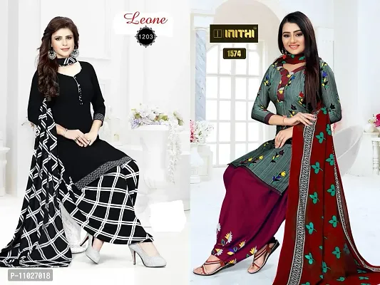 Beautiful American Crepe Printed Dress Material with Dupatta Pack Of 2