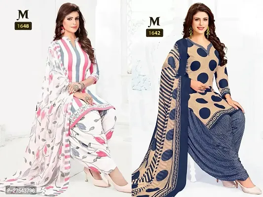 Beautiful Crepe Printed Dress Material with Dupatta Pack Of 2-thumb0