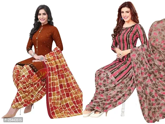 Beautiful Crepe Printed Dress Material with Dupatta Pack Of 2-thumb0