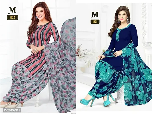 Beautiful Crepe Printed Dress Material with Dupatta Pack Of 2-thumb0