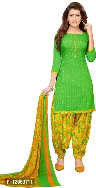 INITHI Bollywood Women  Girl Printed Unstitched Dress Material (Green)-thumb0