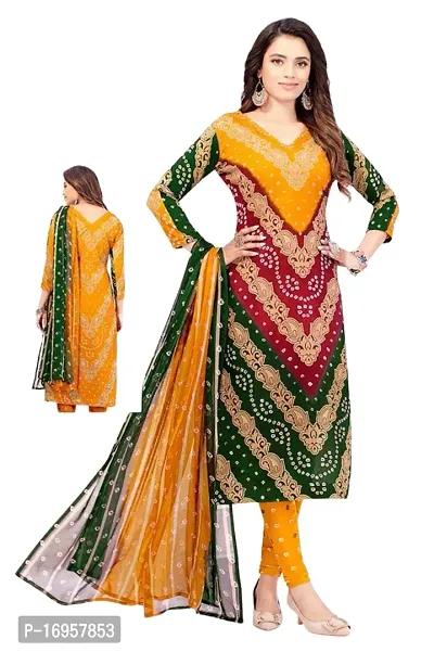 Stylish Multicoloured Printed Crepe Dress Material with Dupatta For Women-thumb0