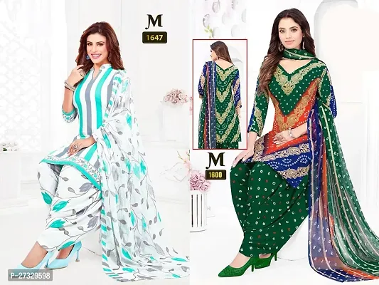 Beautiful Crepe Printed Dress Material with Dupatta Pack Of 2-thumb0