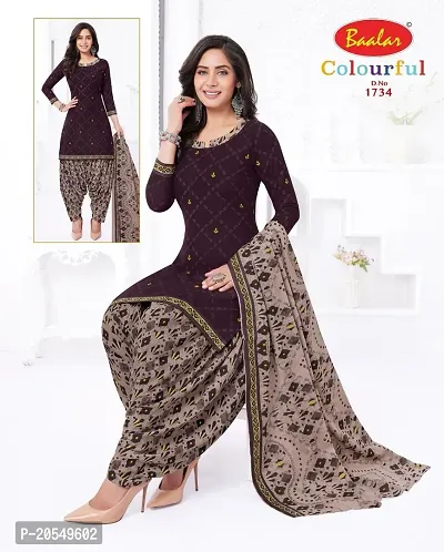 Stylish Brown Printed Cotton Blend Dress Material with Dupatta For Women-thumb0