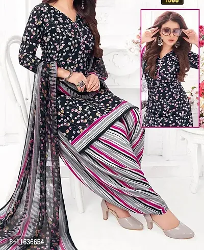 Beautiful Crepe Printed Dress Material with Dupatta-thumb0