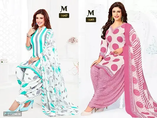 Beautiful Crepe Printed Dress Material with Dupatta Pack Of 2-thumb0