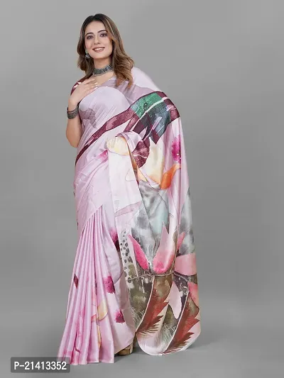 Stylish Crepe Multicoloured Digital Print Saree with Blouse piece