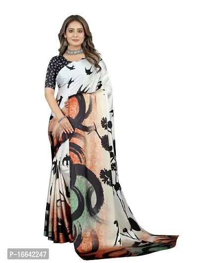 Stylish Crepe Multicoloured Digital Print Saree with Blouse piece-thumb0