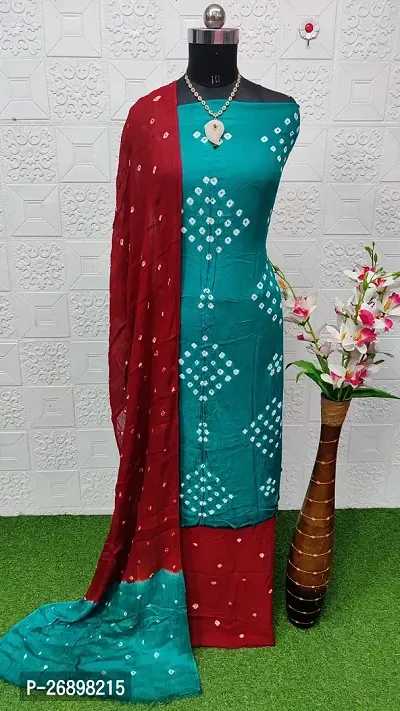 Bandhej/Bandhani Printed Rayon Salwar Suit with Dupatta
