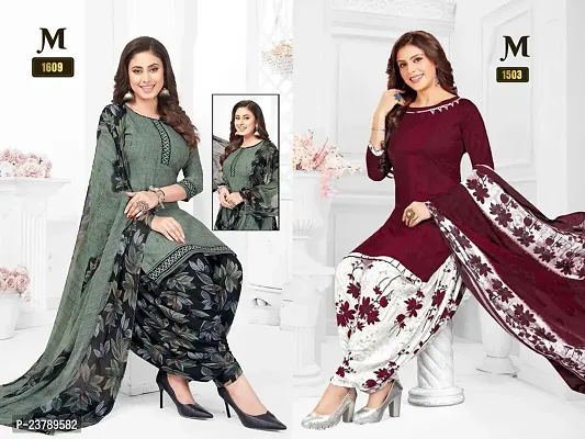 Beautiful Crepe Printed Dress Material with Dupatta Pack Of 2-thumb0