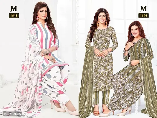 Beautiful Crepe Printed Dress Material with Dupatta Pack Of 2