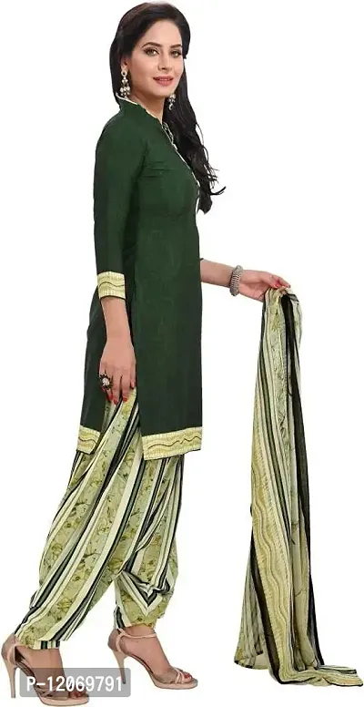 INITHI Women Casual Wear Italian Leon Crepe Dress Material Salwar Suit Color Dark Green-thumb2