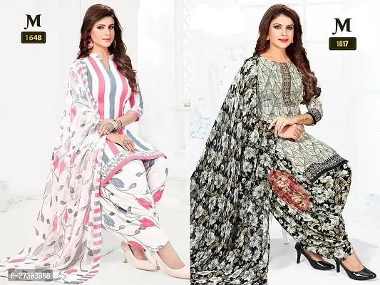 Beautiful Crepe Printed Dress Material with Dupatta Pack Of 2