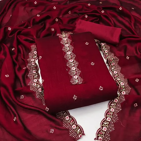 Stylish Vichitra Silk Unstitched Embellished Suit