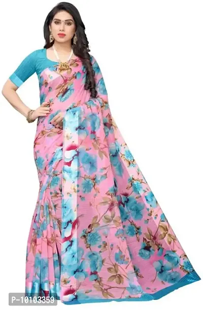 Trendy Women Cotton Blend Saree with Blouse Piece