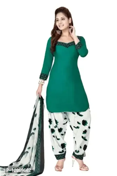 INITHI Women Casual Wear Italian Leon Crepe Dress Material Salwar Suit (Green)-thumb0