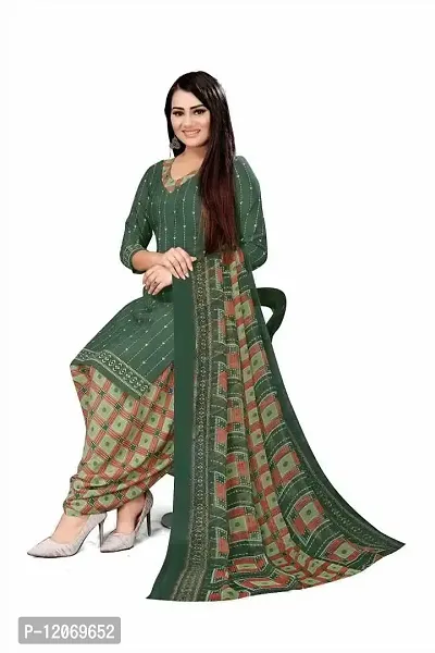 INITHI Women Casual Wear Italian Leon Crepe Dress Material Salwar Suit Color Green-thumb3