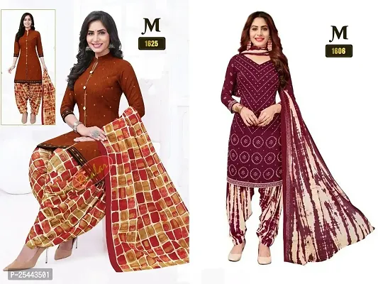 Beautiful Crepe Printed Dress Material with Dupatta Pack Of 2-thumb0