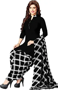 INITHI Women Casual Wear Italian Leon Crepe Dress Material Salwar Suit Color Unstitched Black-thumb2