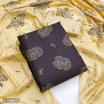 Elegant Purple Cotton Blend Self Design Dress Material with Dupatta For Women