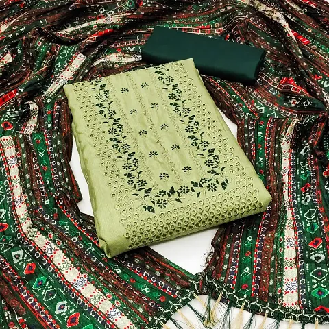 Classic Silk Embroidered Dress Material with Dupatta for Women