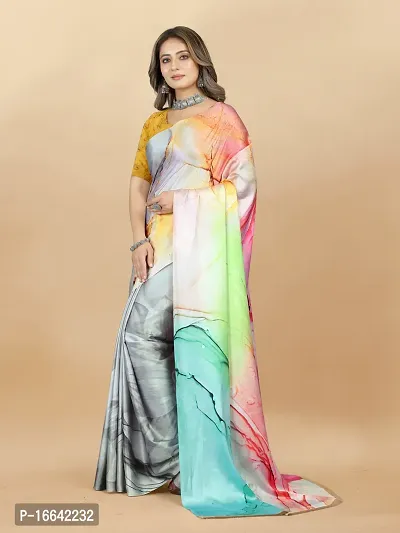 Stylish Crepe Multicoloured Digital Print Saree with Blouse piece-thumb3