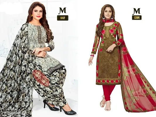 Beautiful Crepe Printed Dress Material with Dupatta Pack Of 2-thumb0