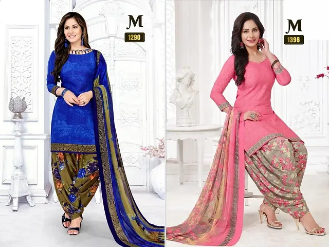 Beautiful Crepe Dress Material with Dupatta Pack of 2