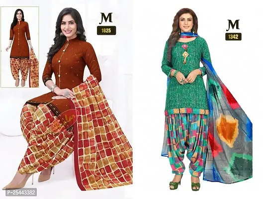 Beautiful Crepe Printed Dress Material with Dupatta Pack Of 2-thumb0