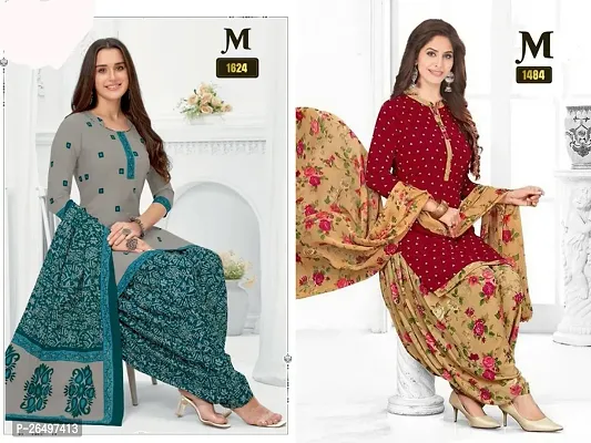 Beautiful Crepe Printed Dress Material with Dupatta Pack Of 2