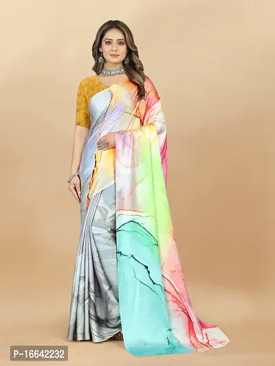 Stylish Crepe Multicoloured Digital Print Saree with Blouse piece-thumb0