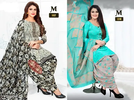 Beautiful Crepe Printed Dress Material with Dupatta Pack Of 2-thumb0