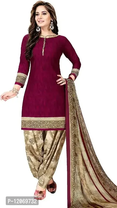 INITHI Women Casual Wear Italian Leon Crepe Dress Material Salwar Suit Color Dark Maroon-thumb0