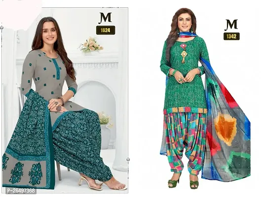 Beautiful Crepe Printed Dress Material with Dupatta Pack Of 2-thumb0