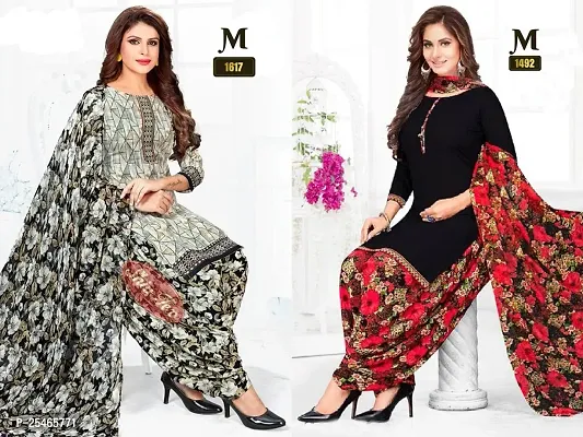 Beautiful Crepe Printed Dress Material with Dupatta Pack Of 2-thumb0