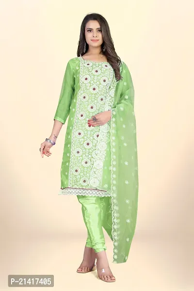 Organza Dress Material For Women With Embroidered Work And Inner