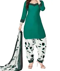 INITHI Women Casual Wear Italian Leon Crepe Dress Material Salwar Suit (Green)-thumb1