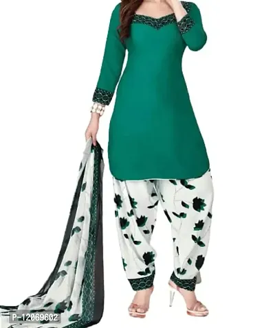 INITHI Women Casual Wear Italian Leon Crepe Dress Material Salwar Suit (Green)-thumb2