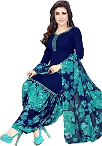 INITHI Women Casual Wear Italian Leon Crepe Dress Material Salwar Suit Color Dark Blue-thumb1