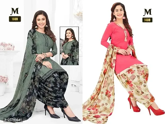 Beautiful Crepe Printed Dress Material with Dupatta Pack Of 2-thumb0