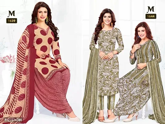 Beautiful Crepe Printed Dress Material with Dupatta Pack Of 2-thumb0