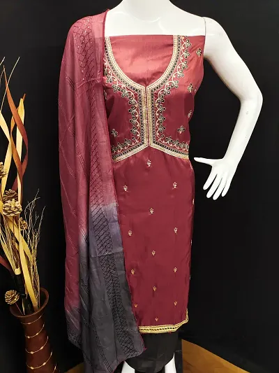 Stylish Art Silk Embroidered Unstitched Suit