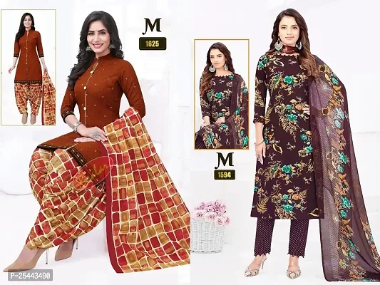 Beautiful Crepe Printed Dress Material with Dupatta Pack Of 2