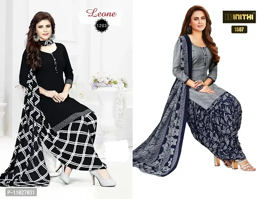 Beautiful American Crepe Printed Dress Material with Dupatta Pack Of 2